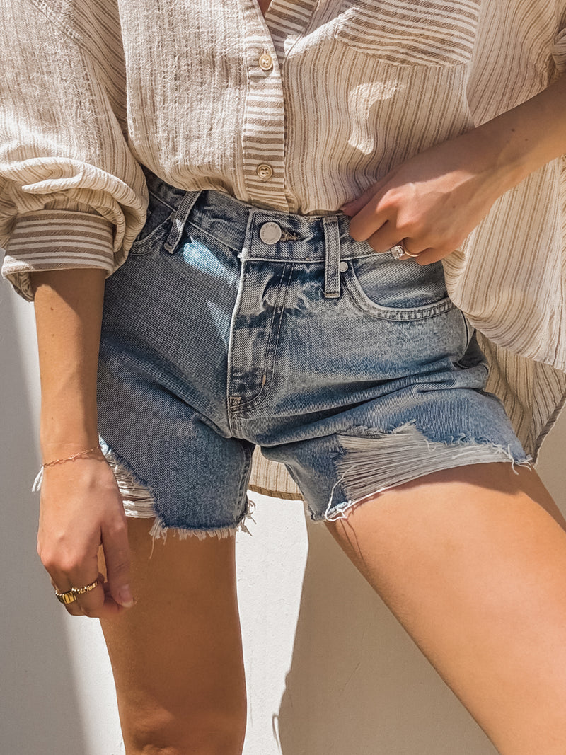 Micah Distressed Denim Shorts - Stitch And Feather