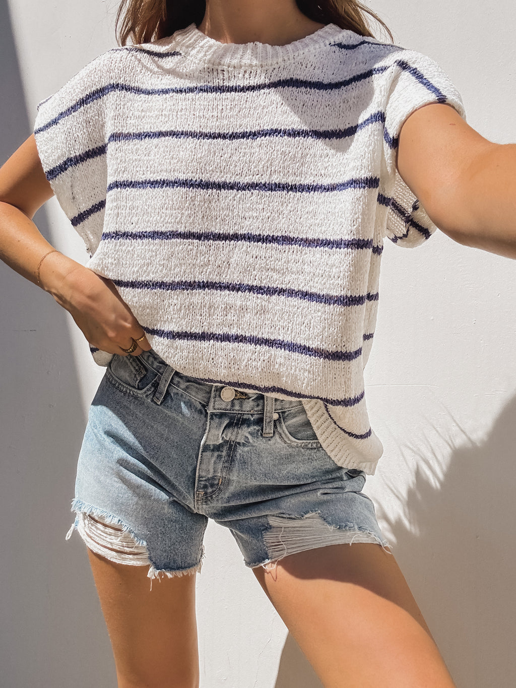 Marin Stripe Knit Top in White