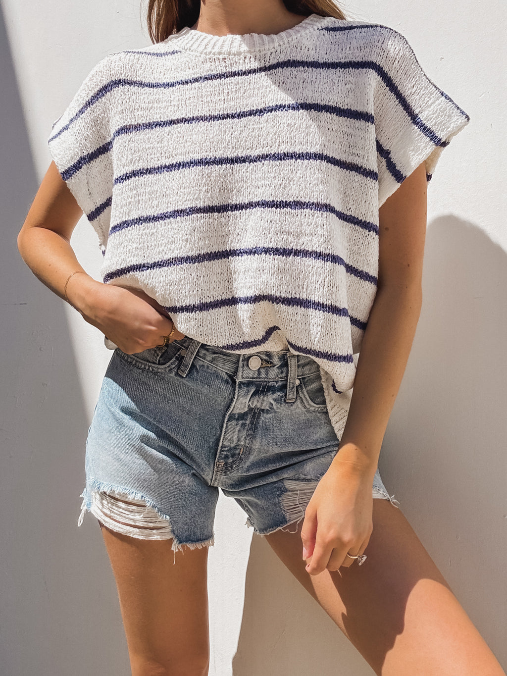 Marin Stripe Knit Top in White