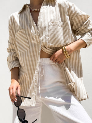 Indie Stripe Button Down in Stone - Stitch And Feather