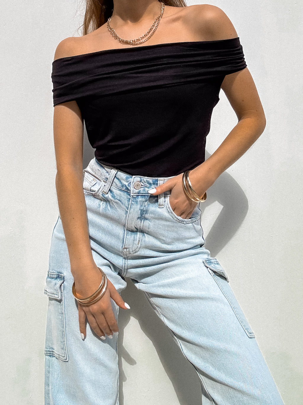 Billie Cold Shoulder Top in Black - Stitch And Feather