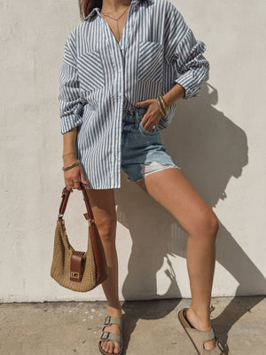 Lucia Button Down in Navy - Stitch And Feather