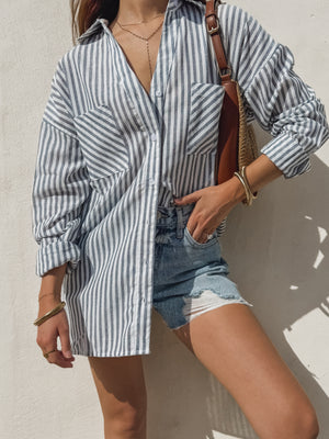 Lucia Button Down in Navy - Stitch And Feather
