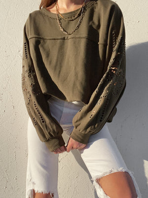 Sandra Embroidered Top in Olive - Stitch And Feather