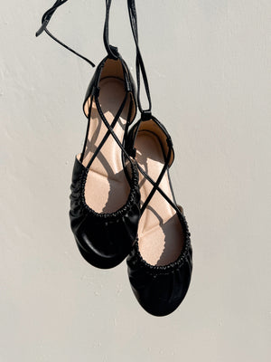 Laney Lace Up Ballet Flats in Black - Stitch And Feather