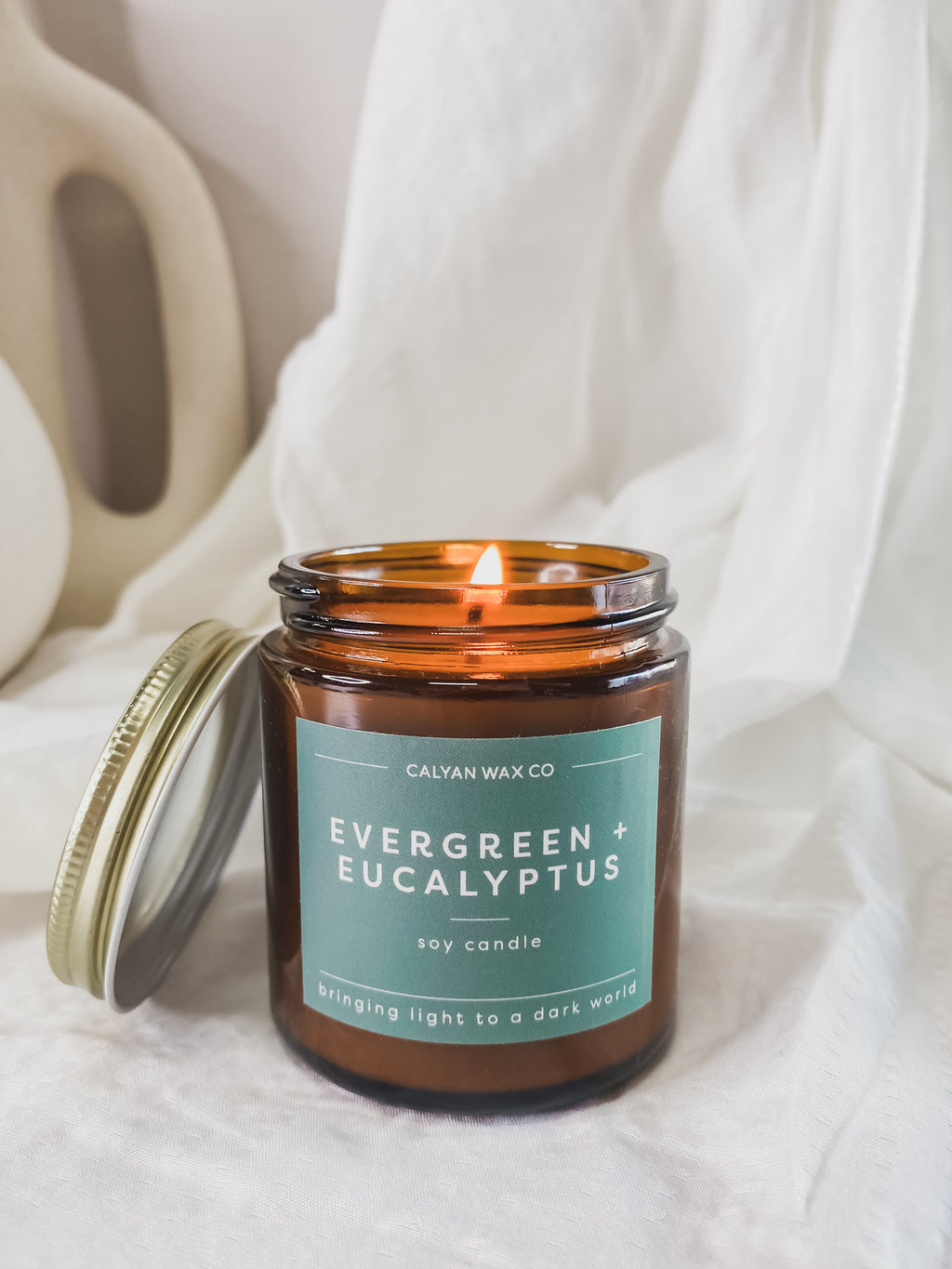 Evergreen + Eucalyptus Mini Amber Jar Candle - Stitch And Feather
