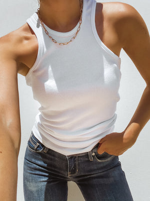 On Trend Ribbed Tank in White - Stitch And Feather
