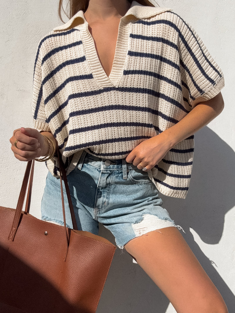 Hayes Stripe Collared Knit Top - Stitch And Feather