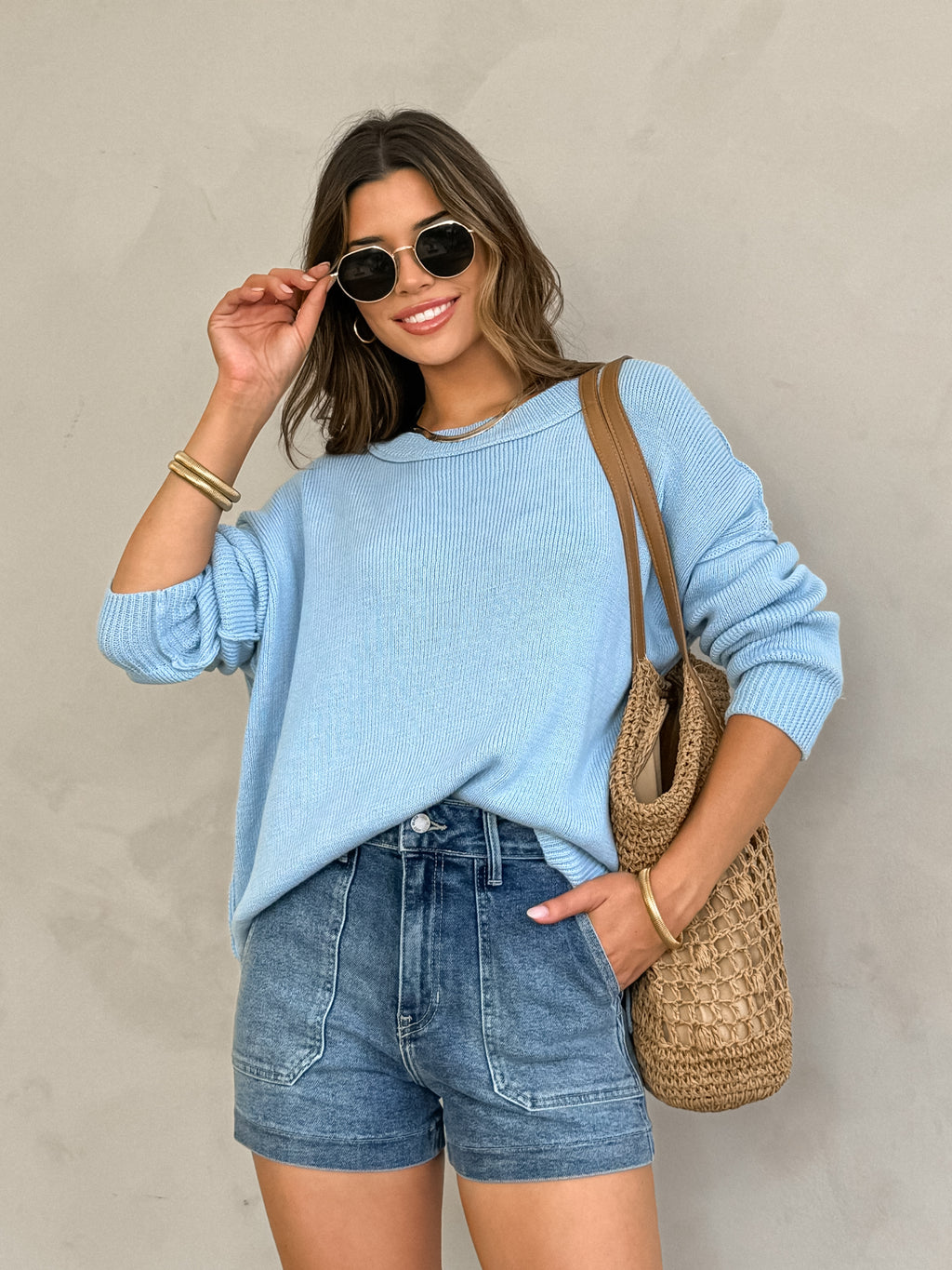 Inside Out Knit Sweater in Blue - Stitch And Feather