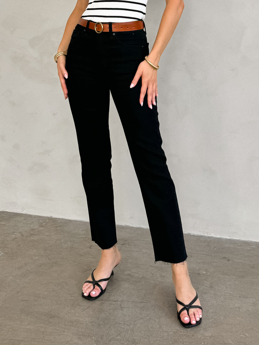 Cut It Off Crop Straight Jeans in Black - Stitch And Feather