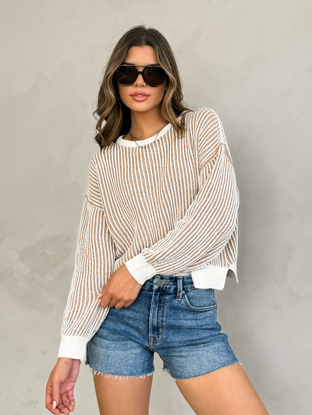 Caramel Textured Knit Sweater - Stitch And Feather