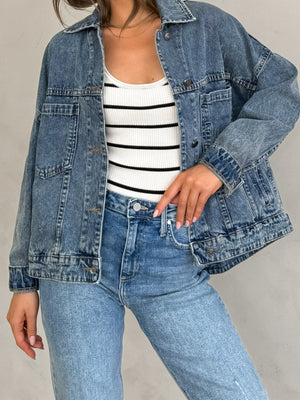 Rickie Pleated Denim Jacket - Stitch And Feather