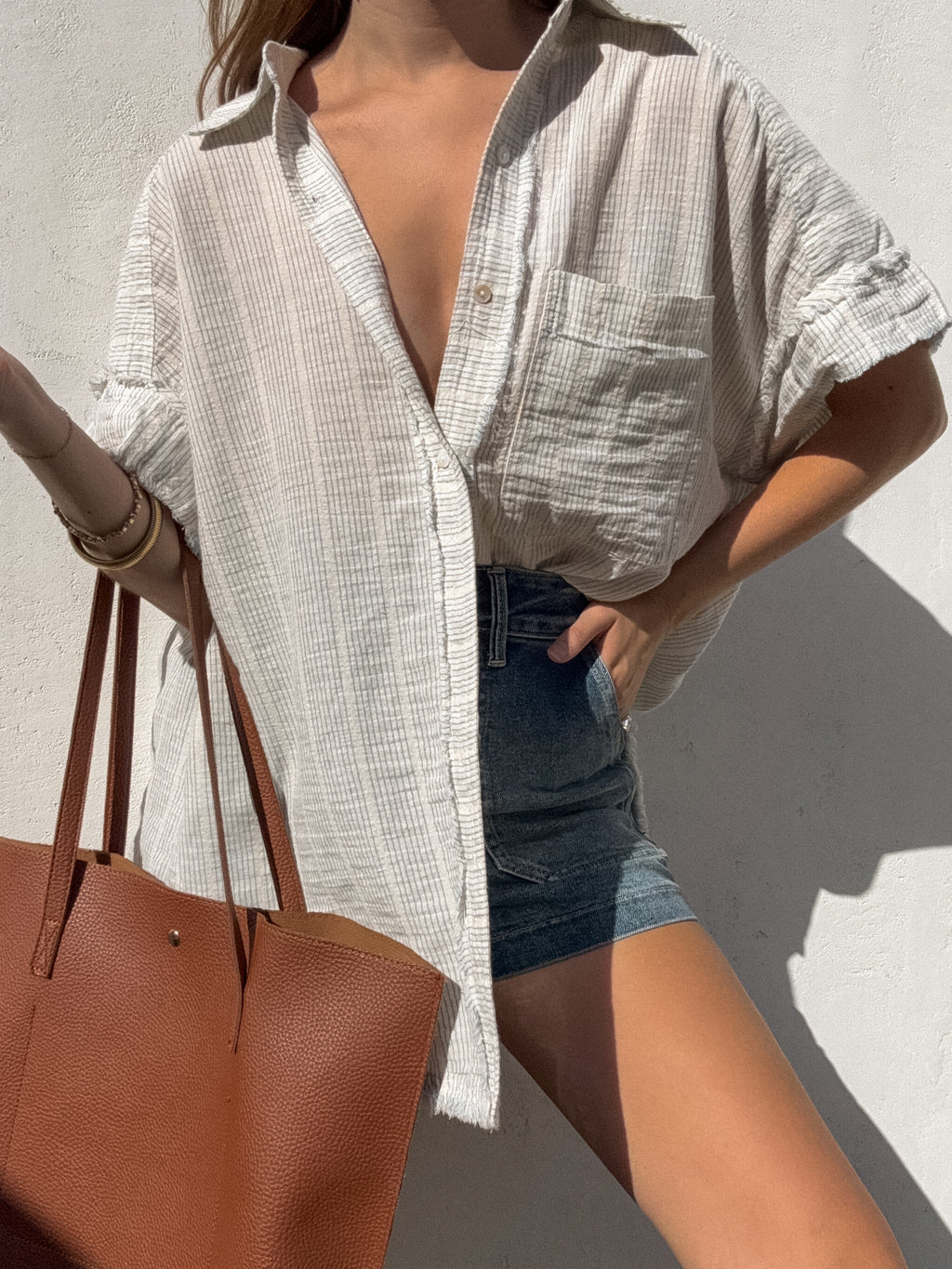 Finley Stripe Button Up in Blue - Stitch And Feather