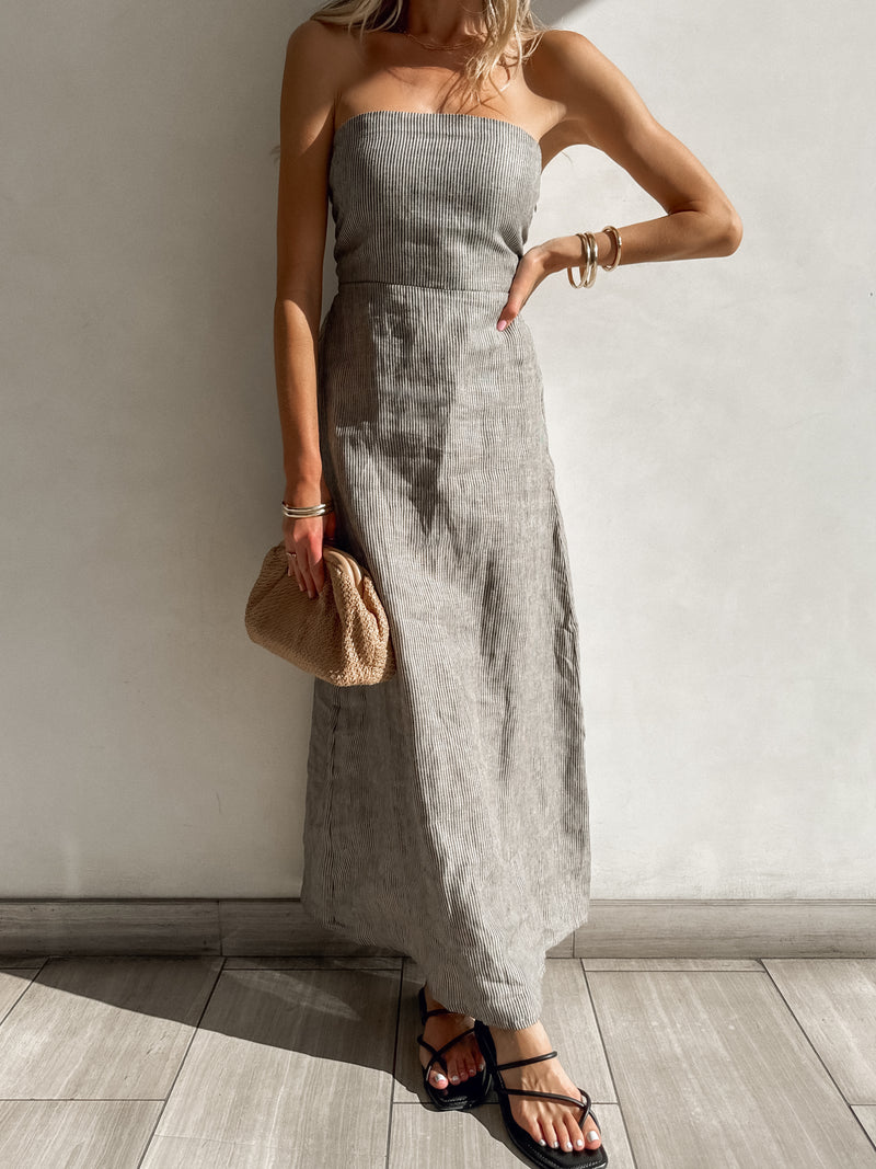 Carrie Stripe Linen Maxi Dress - Stitch And Feather