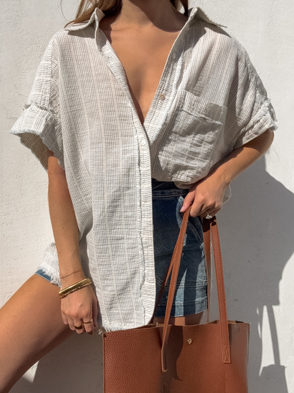 Finley Stripe Button Up in Blue - Stitch And Feather