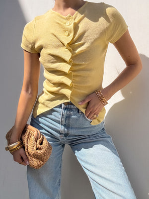 Sloane Draped Knit Top in Lemon - Stitch And Feather