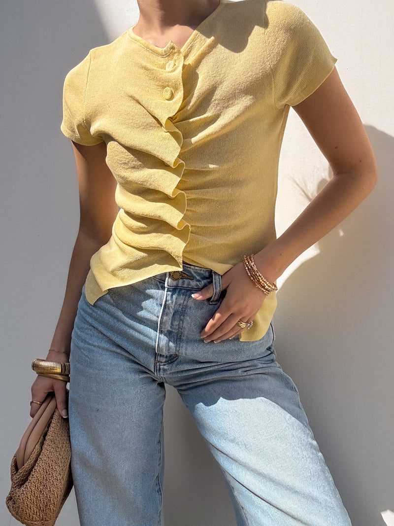 Sloane Draped Knit Top in Lemon - Stitch And Feather