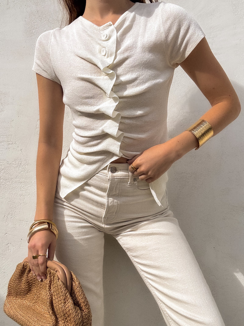 Sloane Draped Knit Top in Ivory - Stitch And Feather