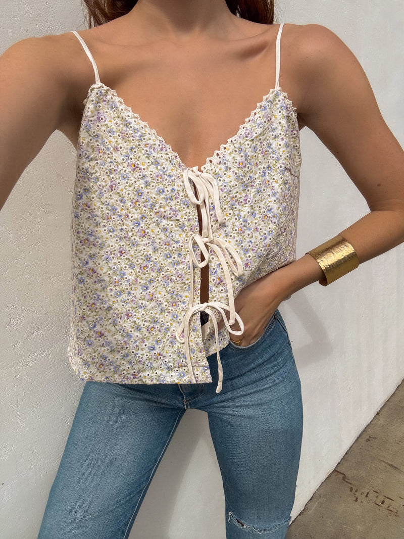 Indie Floral Tie Front Top - Stitch And Feather