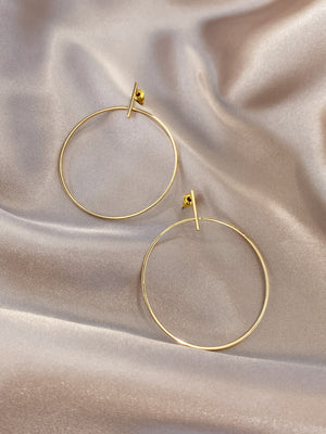 Gold Hoops with Bar - Stitch And Feather