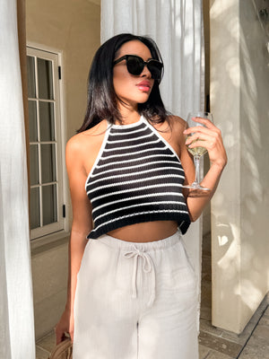Zoe Striped Knit Halter Top - Stitch And Feather
