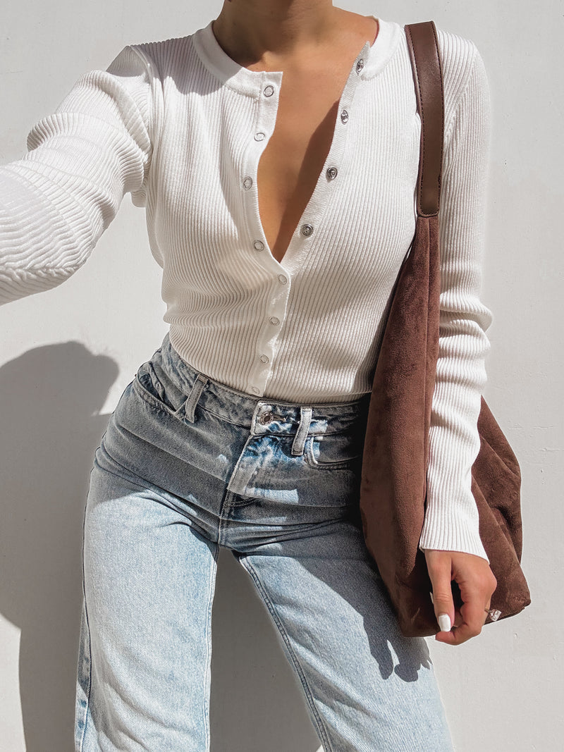 Cascade Ribbed Top in White - Stitch And Feather