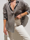 Palms Gauze Button Down in Olive grey - Stitch And Feather