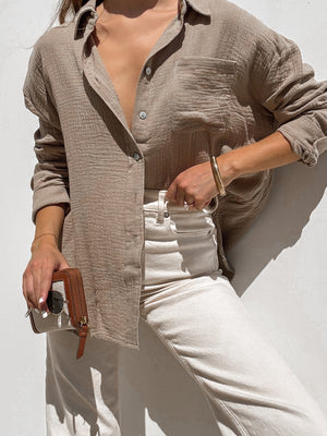 Palms Gauze Button Down in Sand - Stitch And Feather