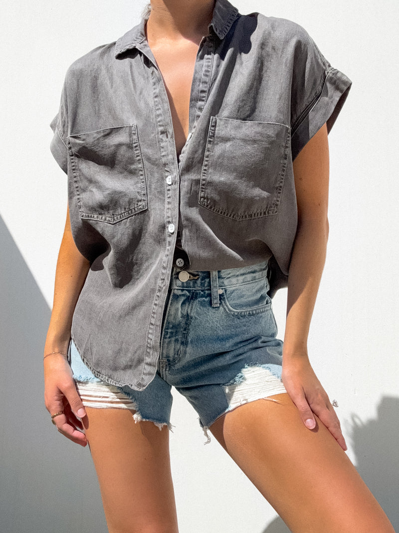 Wren Denim Button Up in Charcoal - Stitch And Feather