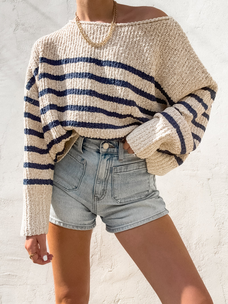 Rowan Stripe Knit Sweater in Navy