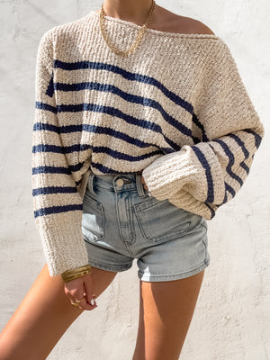 Rowan Stripe Knit Sweater in Navy