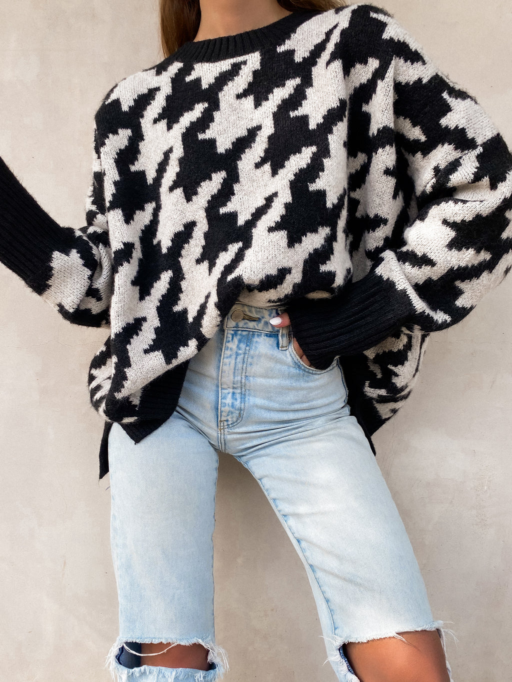 Electric Love Houndstooth Sweater - Stitch And Feather
