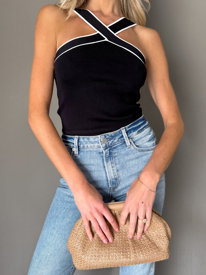 Marlee Cross Neck Top in Black - Stitch And Feather