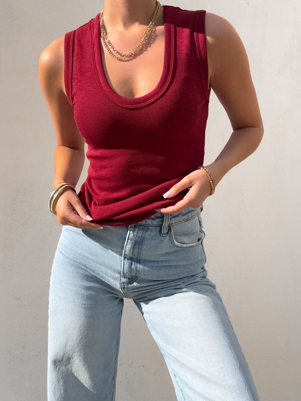 Cait Scoop Neck Tank in Scarlet