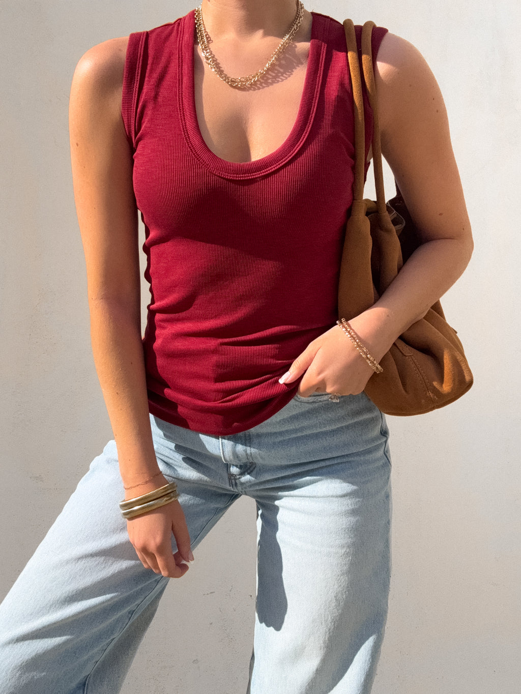 Cait Scoop Neck Tank in Scarlet