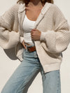 On The Go Knit Zip Up Sweater in Cream - Stitch And Feather