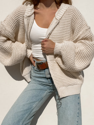 On The Go Knit Zip Up Sweater in Cream - Stitch And Feather