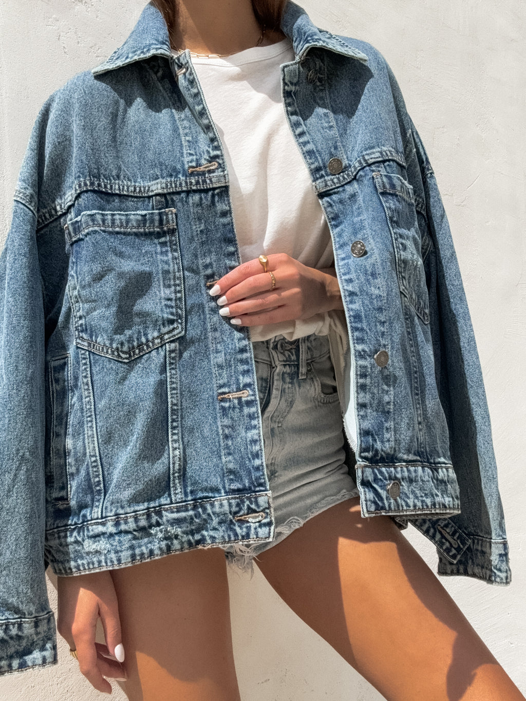 Back pleated jacket- DS0548, Washed denim - Stitch And Feather