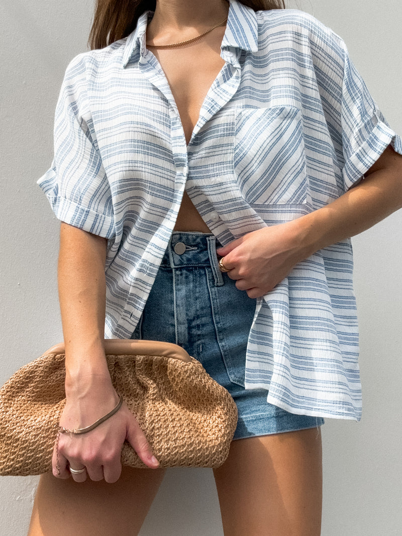 Verona Stripe Button Up in Blue - Stitch And Feather