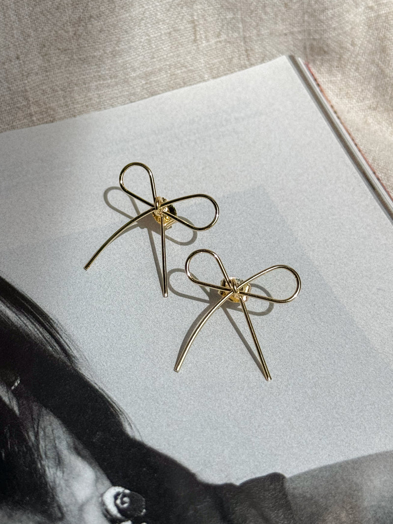 Bow Gold Earring - Stitch And Feather