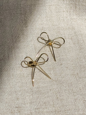 Bow Gold Earring - Stitch And Feather