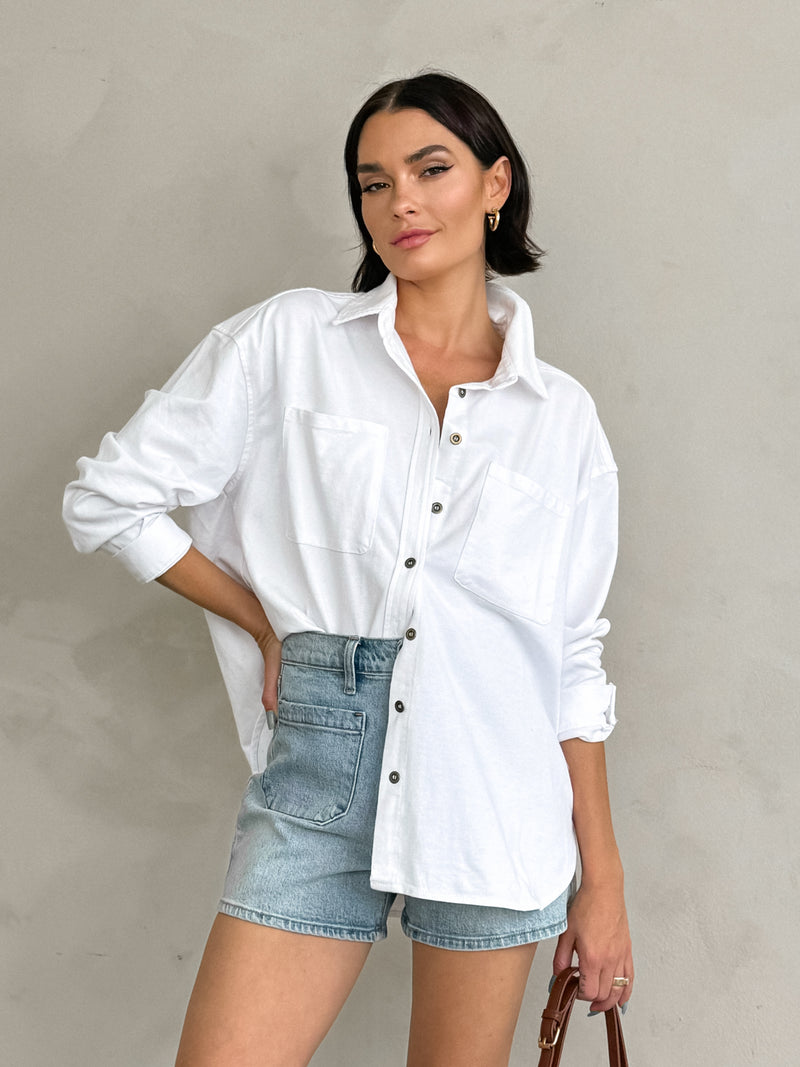 Layer Up Button Down in White - Stitch And Feather