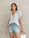 Kylie Stripe Collard Top in Blue - Stitch And Feather