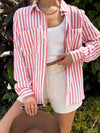 Close Call Stripe Button Down in Coral - Stitch And Feather