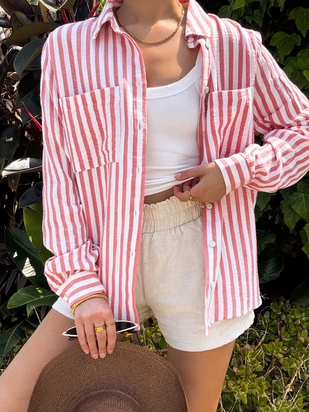 Close Call Stripe Button Down in Coral - Stitch And Feather