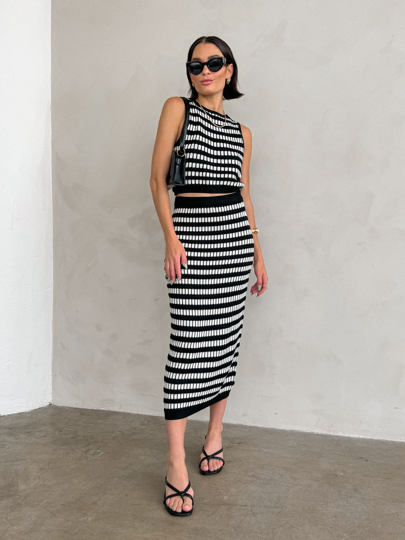 Castaway Stripe Knit Midi Skirt