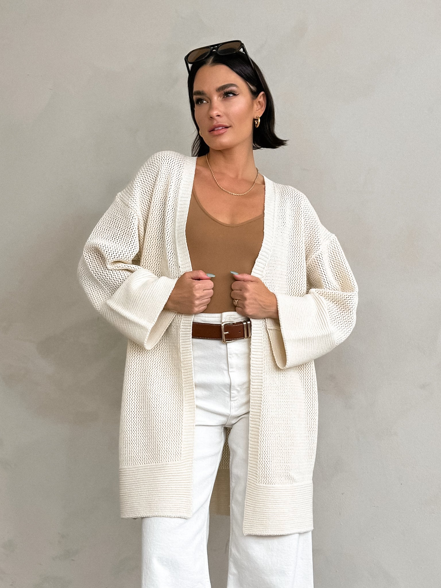 Ameri（アメリ）の「FEATHER OVER CARDIGAN WITH VEST（ニット