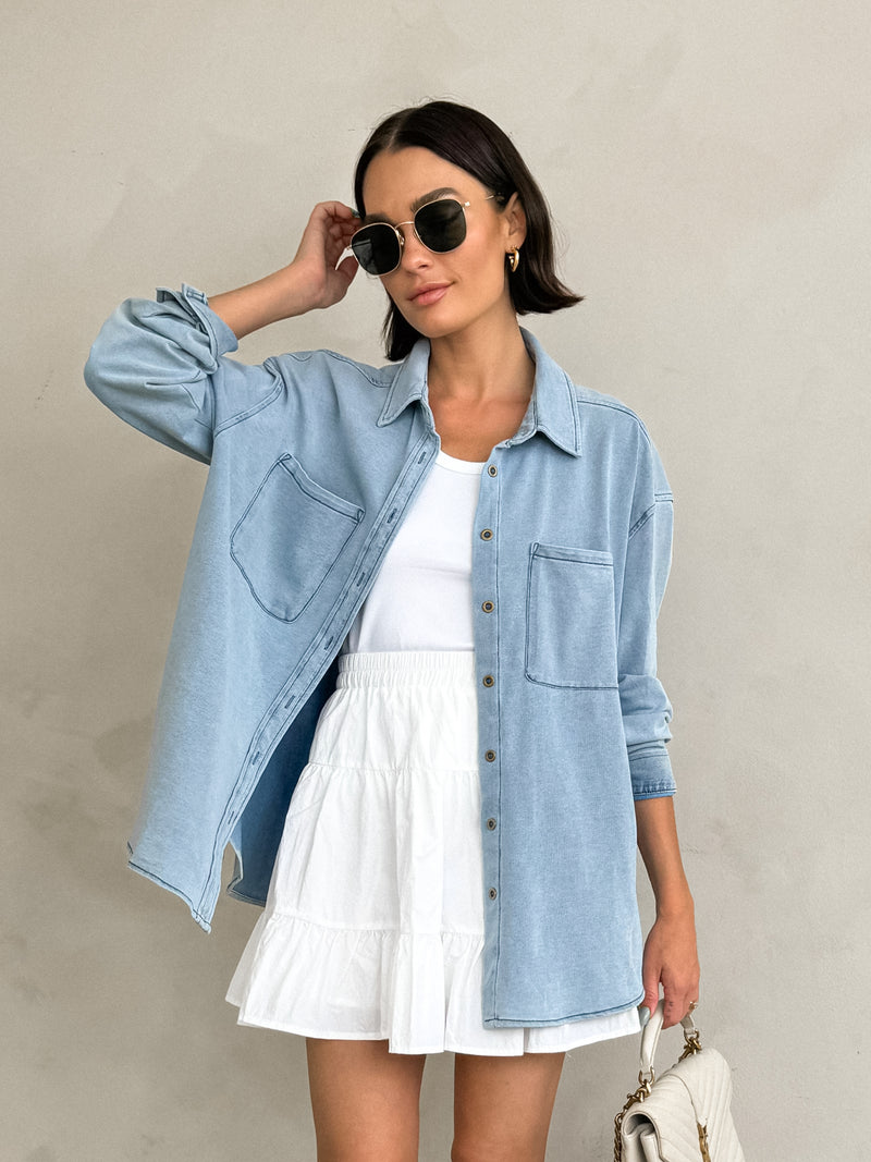 Layer Up Button Down in Denim - Stitch And Feather