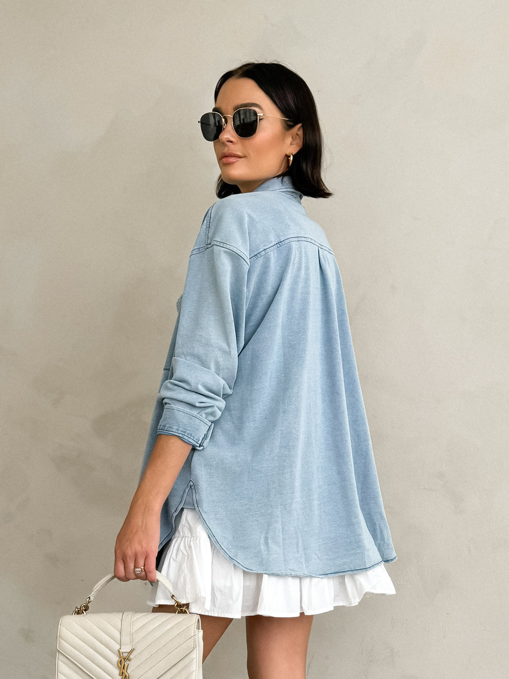 Layer Up Button Down in Denim - Stitch And Feather