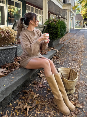 Arlo Cable Knit Mini Skirt in Latte